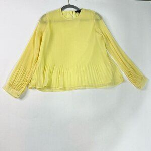 Ontwelfth Pleated Blouse Womens Medium Yellow Long Sleeve Chiffon Back Keyhole